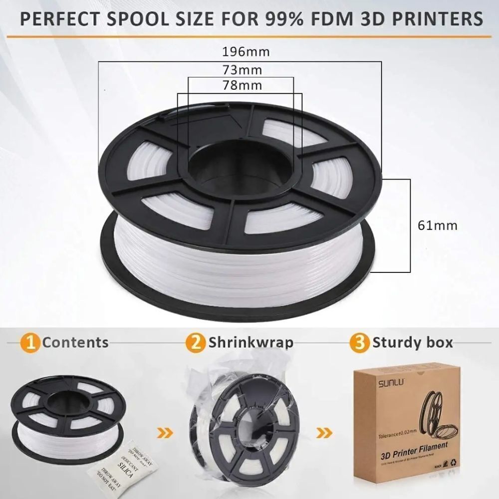 Sunlu 3D Maker 3D Printer Filament 1.75 MM 2 Pack Tolerance 0.02 MM